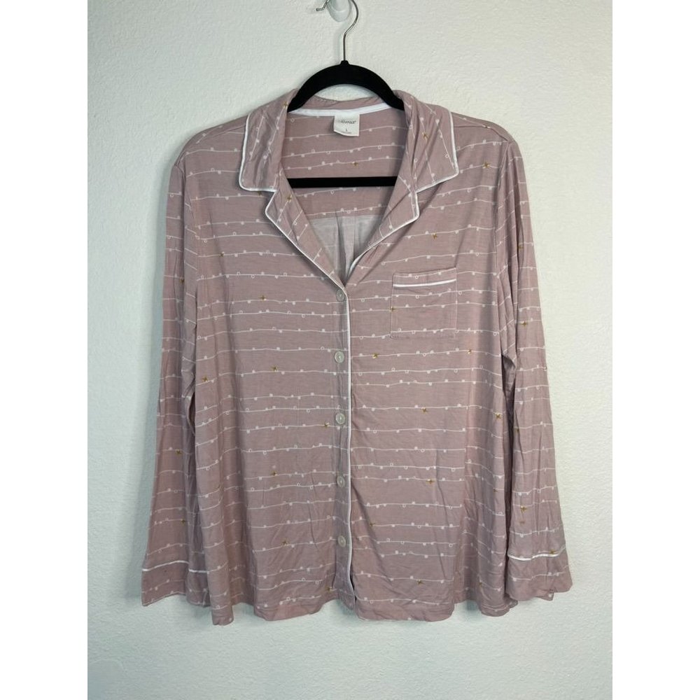 Soma women's large pink striped long sleeve‎ pajama button up shirt loungewear